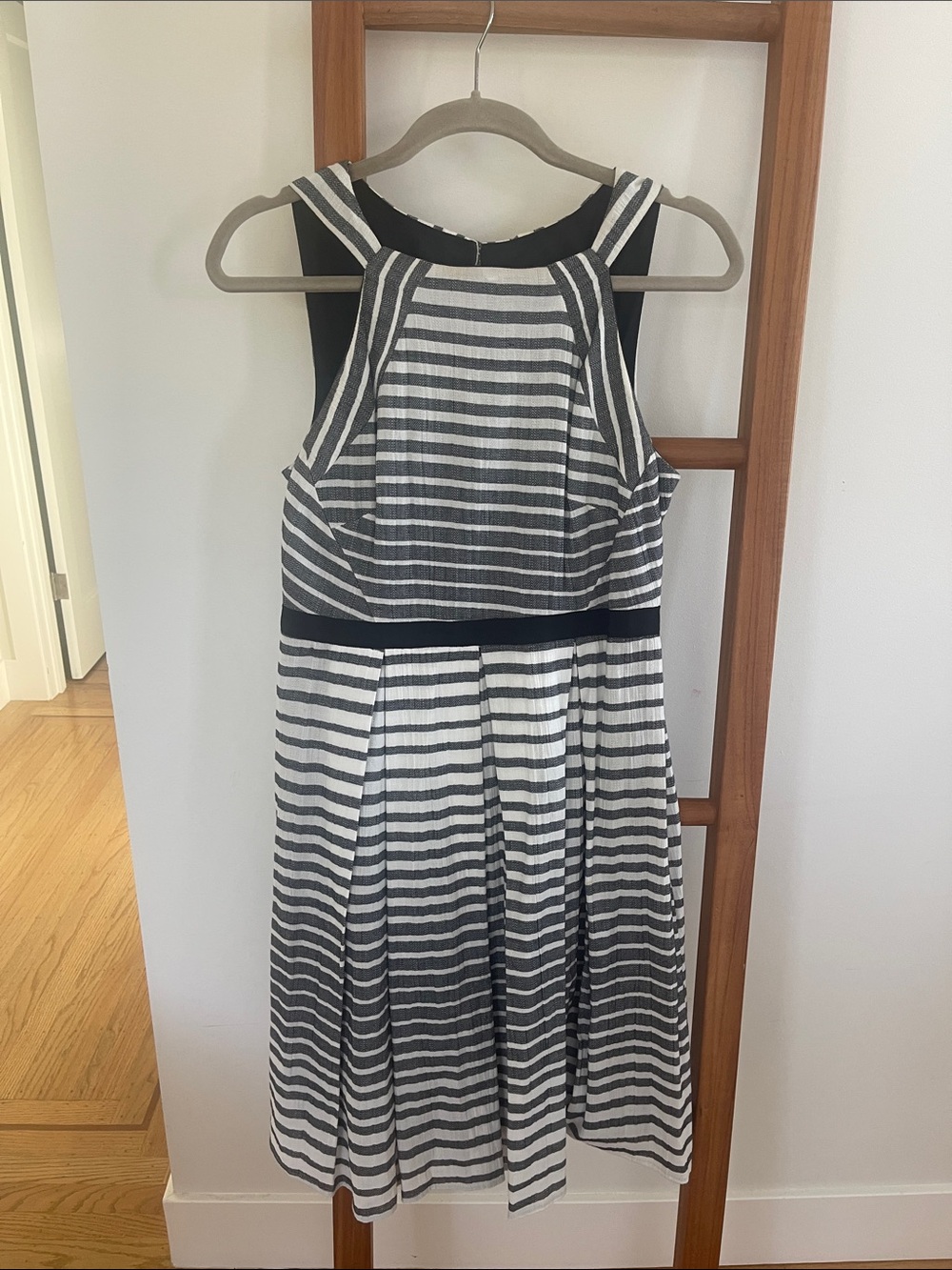 Eva Franco Black and White Striped Midi Dress